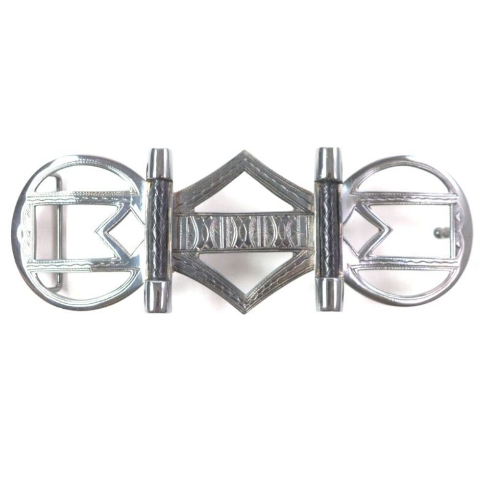 Hermes Touareg Hand Engraved Design Chrome Color Leather Use Belt Buckle SV 925